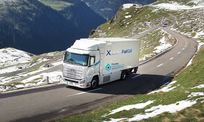 De waterstof-elektrisch aangedreven truck van Hyundai, de XCIENT Fuel Cell.