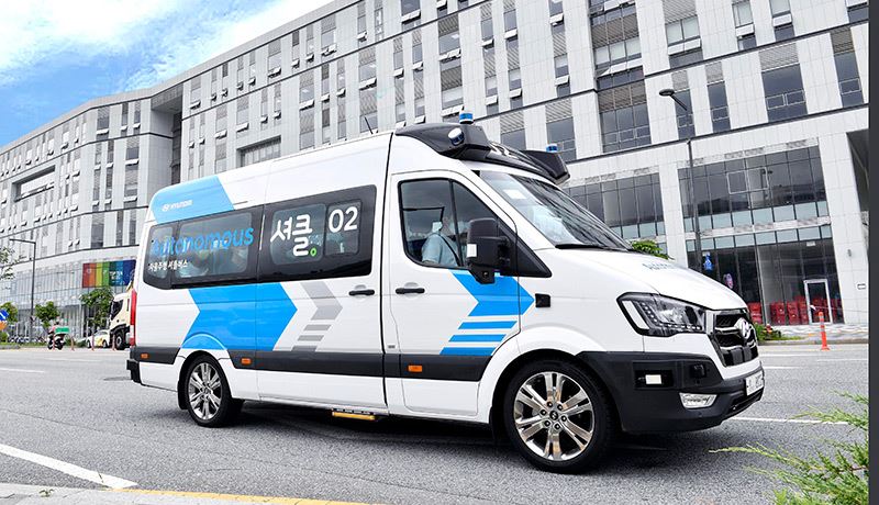 De RoboShuttle-pendeldienst met de H350 van Hyundai in Namyang, Zuid-Korea.