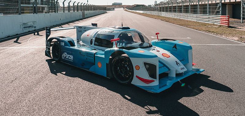 De waterstof-elektrisch aangedreven raceauto Forze IX van Forze Hydrogen Racing, het bekende waterstofraceteam van de TU&nbsp;Delft.