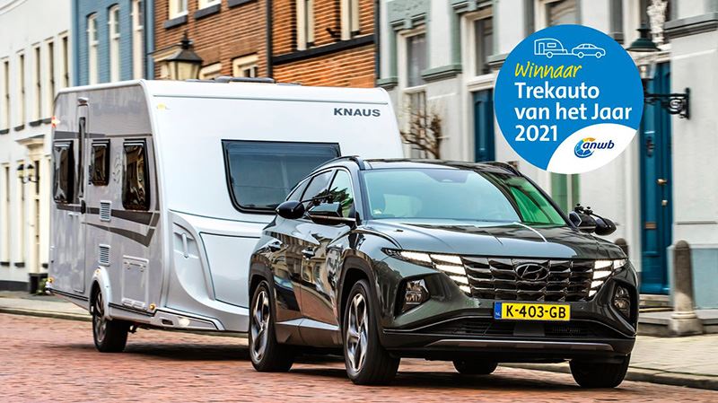 Volgens ANWB Kamperen is de Hyundai TUCSON 1.6 T-GDI Hybrid de beste auto om een caravan te trekken.