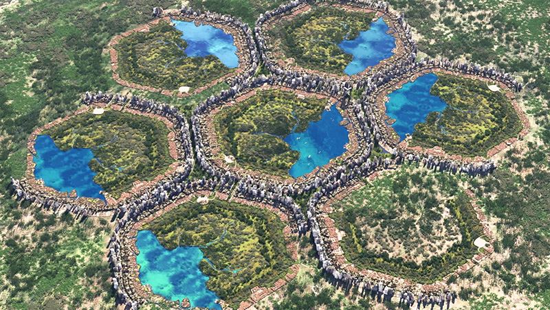 De Smart City van Hyundai is geïnspireerd op het patroon van een honingraat, een zeshoekig stedelijk concept.