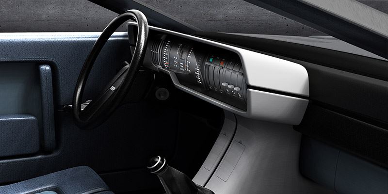 Het interieur van de Hyundai Pony Coupé Concept.