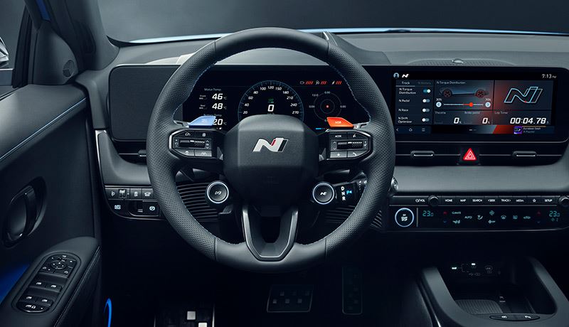 Het dashboard van de IONIQ 5 N, Hyundai’s eerste 100% elektrische high-performance auto.