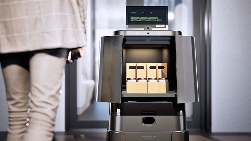 De bezorgrobot DAL-e Delivery van Hyundai kan probleemloos maximaal 16 kopjes koffie vervoeren of items met een gewicht tot 10 kg.