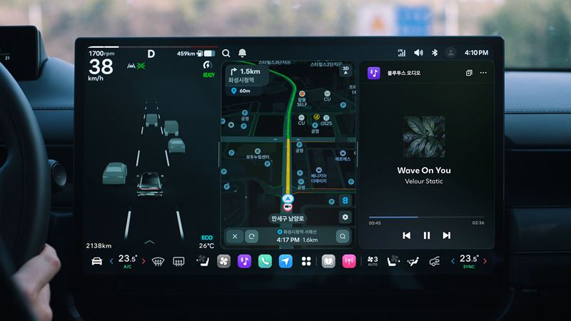 Hyundai’s nieuwe infotainmentsysteem Pleos Connect; hier nog een Koreaanse versie omdat de uitrol daar plaatsvindt. Daarna komt Pleos Connect stap voor stap naar andere landen.
