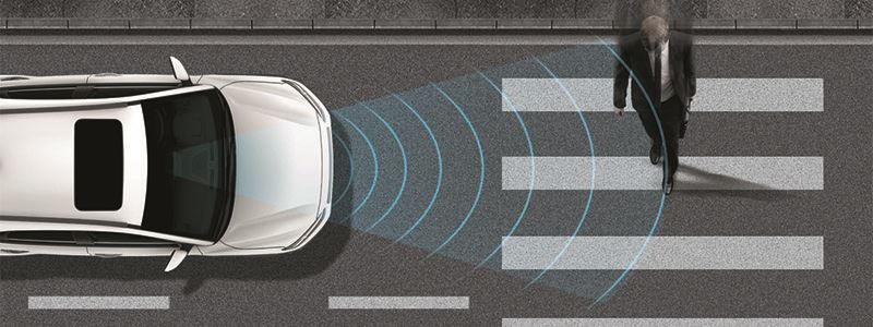Forward Collision-Avoidance Assist (FCA) met voetgangersdetectie.