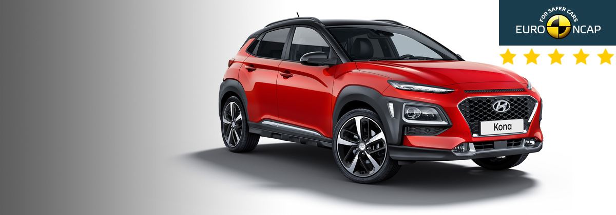 Euro NCAP<br />beloont de<br />Hyundai KONA<br />met 5 sterren