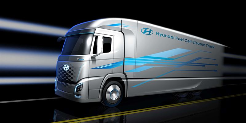 Artist-impression van Hyundai-truck op waterstof.