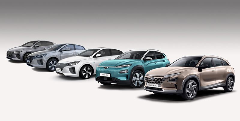 De line-up met elektrische modellen van Hyundai.