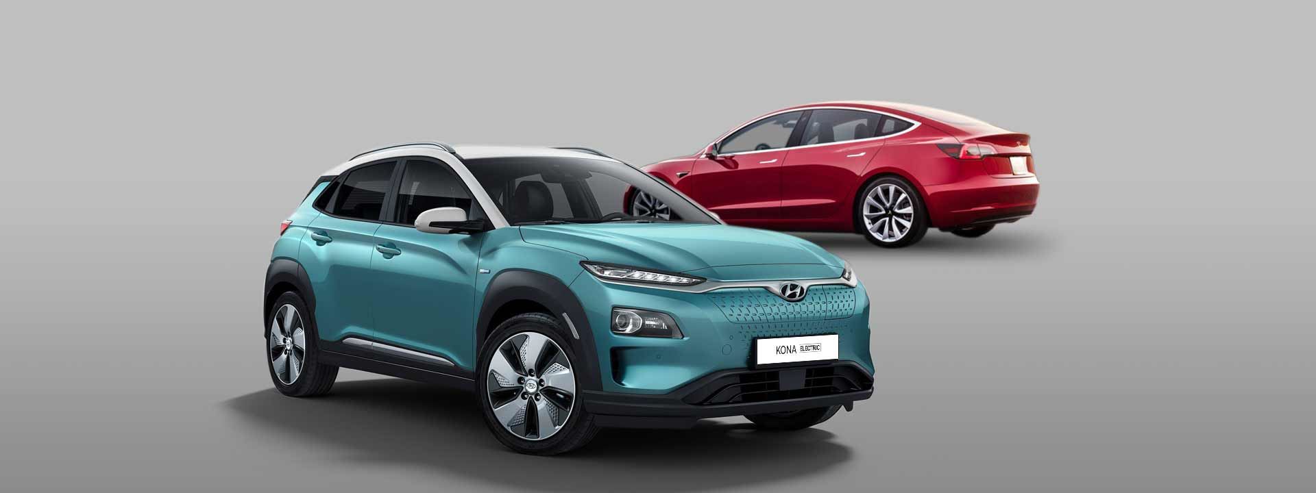 Hyundai KONA Electric versus Tesla Model 3