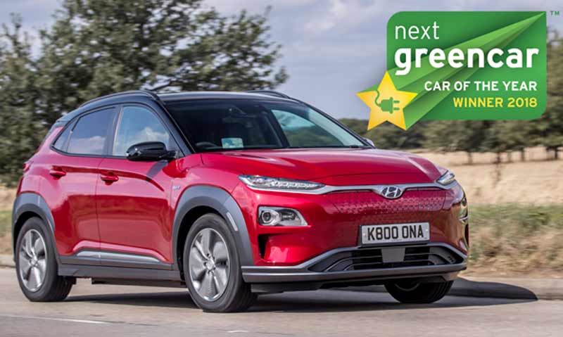 De Hyundai KONA Electric won bij de Next Green Car Awards twee prijzen: Car of the Year en Family Car of the Year 2018.