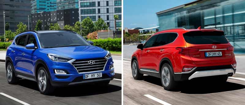 Hyundai Tucson (links) en Hyundai Santa Fe.