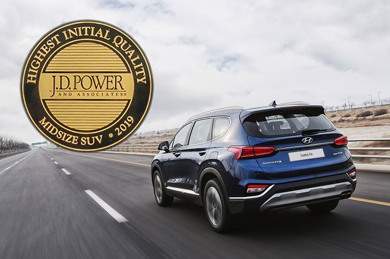 De Hyundai Santa Fe eindigt als eerste in het betrouwbaarheidsonderzoek van J.D. Power.