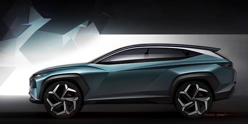 Van opzij gezien straalt de Hyundai Vision T snelheid uit.