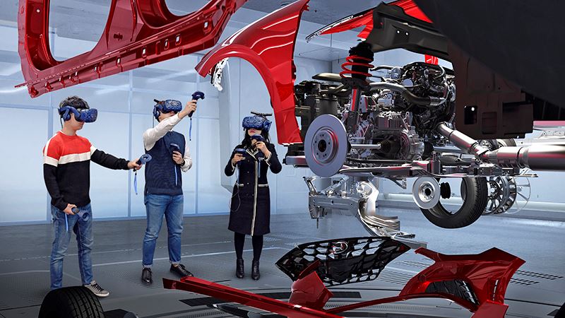 Met speciale VR-headsets kunnen twintig ontwerpers en ingenieurs tijdens de ontwikkelingsfase tegelijk aan simulaties deelnemen.