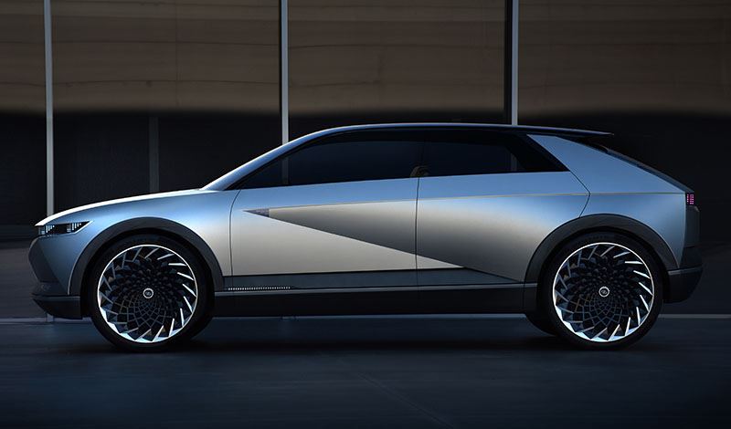 De 45 Concept EV is Hyundai’s studiemodel waarop de IONIQ 5, die later dit jaar wordt gelanceerd, is gebaseerd.
